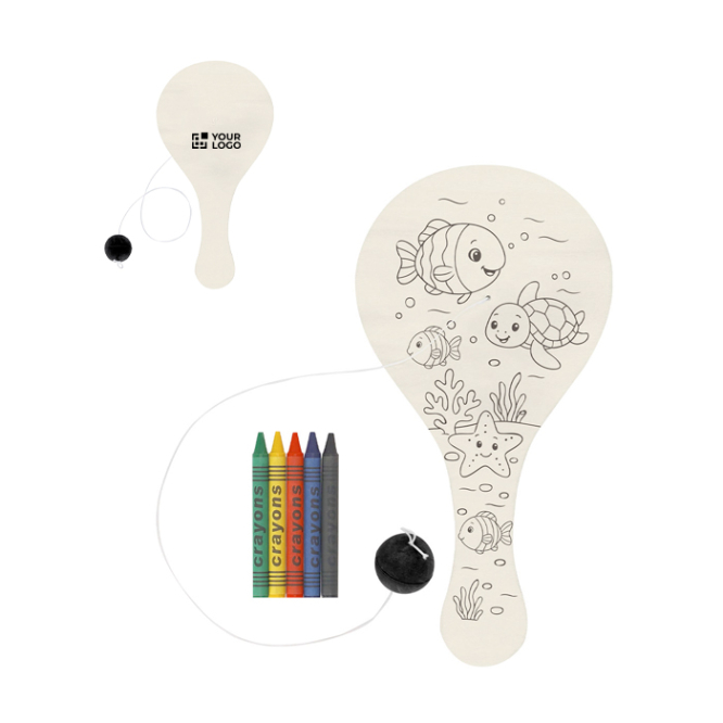 Holzschläger-Set mit Ball zum Ausmalen mit Wachsmalstiften