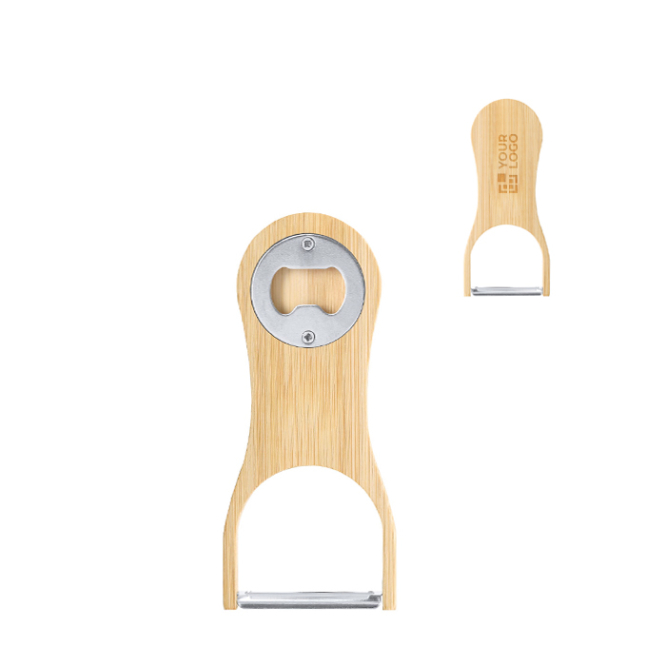 2 in 1 Schäler und Flaschenöffner aus Bambus und Edelstahl