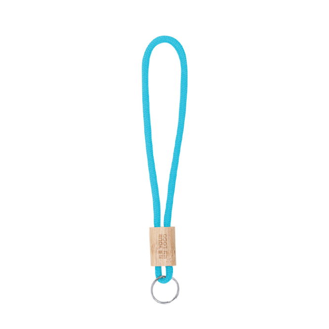 Schlüsselanhänger mit Polyesterkordel in Farben und Bambusverstellung