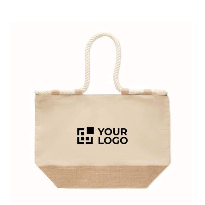 Strandtasche aus Baumwolle mit Jute und Reißverschluss 280 g/m²