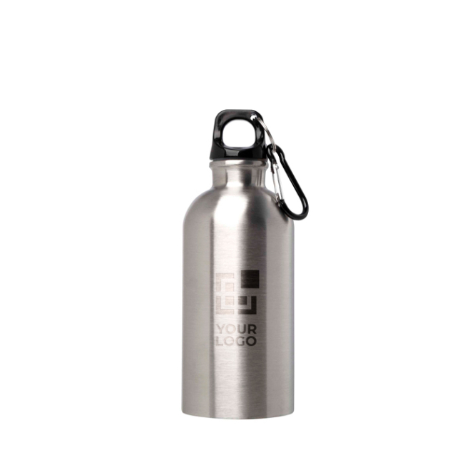 Recycelte Edelstahlflasche mit Karabiner 400ml