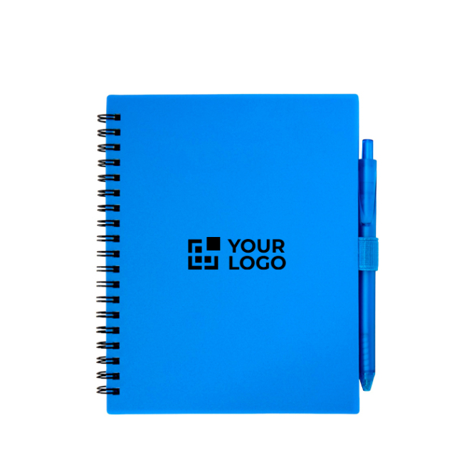Notizbuch aus recyceltem Kunststoff mit Stifthalter, blaue Tinte