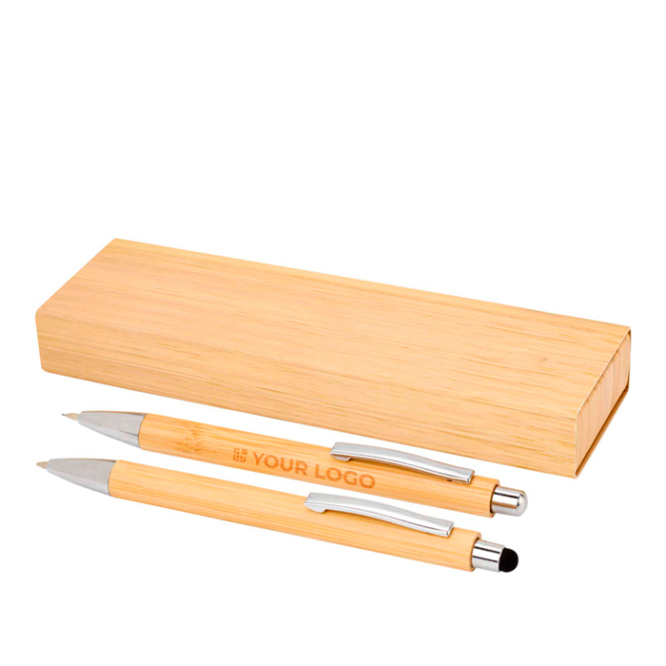 Bambuskuli und Druckbleistift mit Metallclip, schwarze Tinte