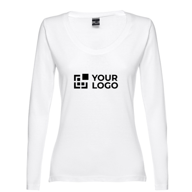 Damen-T-Shirts mit langen Ärmeln als Werbeartikel Ansicht mit Druckbereich