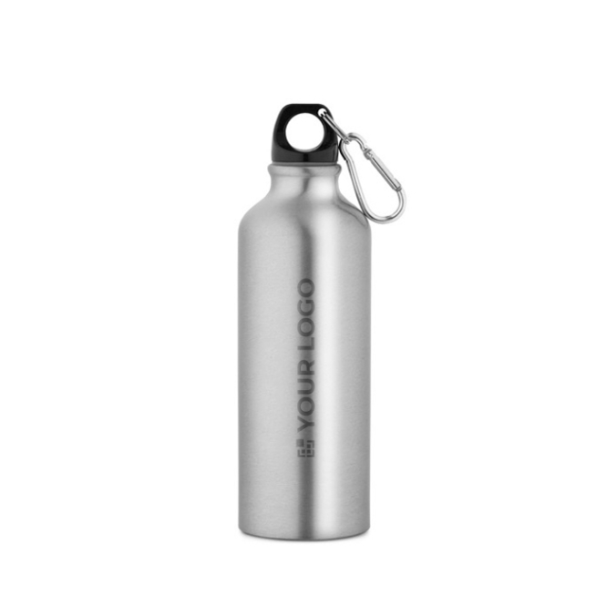 Recycelte Aluminiumflasche mit farbigem Karabiner, 530 ml