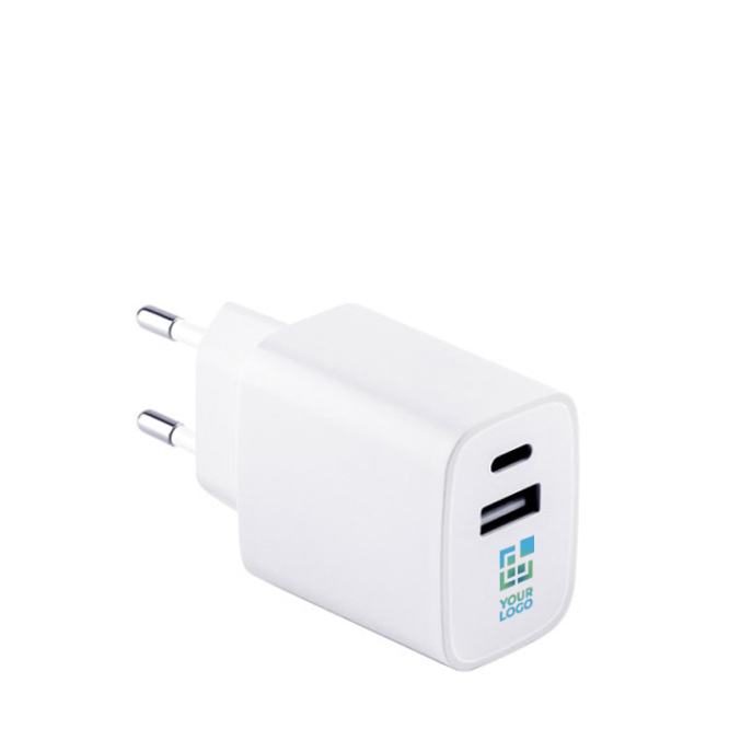 Netzadapter aus recyceltem ABS mit zwei USB-Anschlüssen