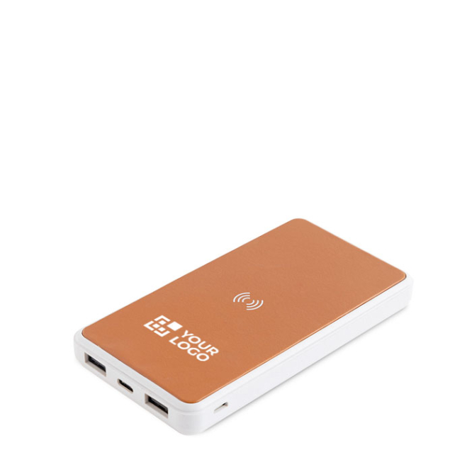 Externe kabellose Powerbank mit recyceltem Leder, 8.000 mAh Ansicht mit Druckbereich