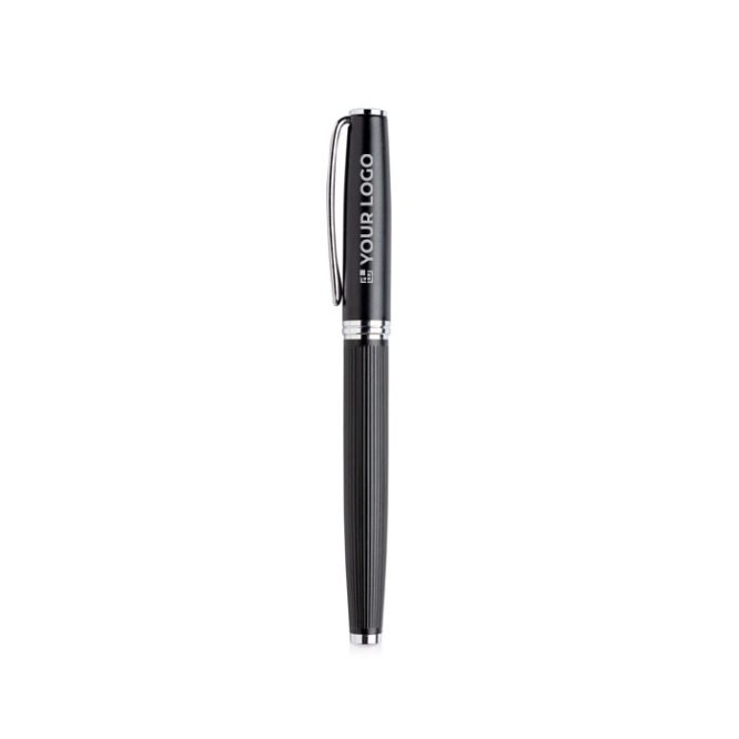 Eleganter Metall-Tintenroller mit Relief-Körper, schwarze Tinte Ansicht mit Druckbereich