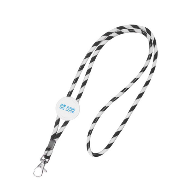 Röhrenförmiges Lanyard aus Polyester mit buntem Streifenmuster Ansicht mit Druckbereich