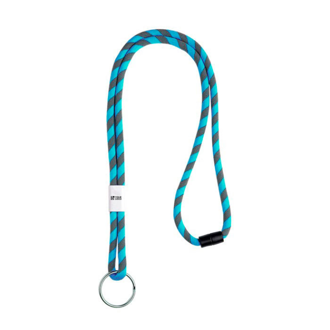 Gestreiftes röhrenförmiges Lanyard mit Verschluss und Schlüsselring Ansicht mit Druckbereich