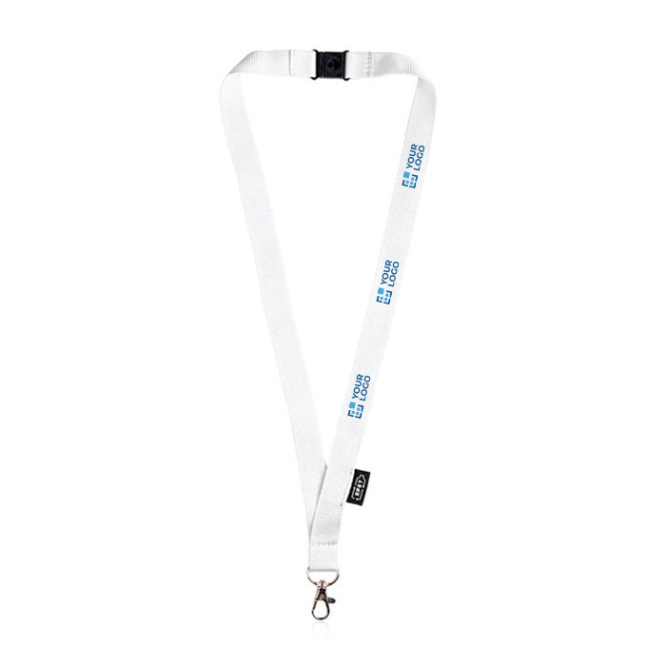 Lanyard aus RPET mit Sicherheitsverschluss und Metallkarabiner, 3 cm Ansicht mit Druckbereich