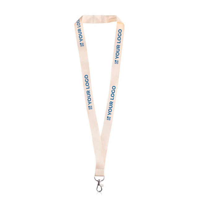 Klassisches Lanyard in Naturfarbe aus Bio-Baumwolle, 2 cm breit Ansicht mit Druckbereich