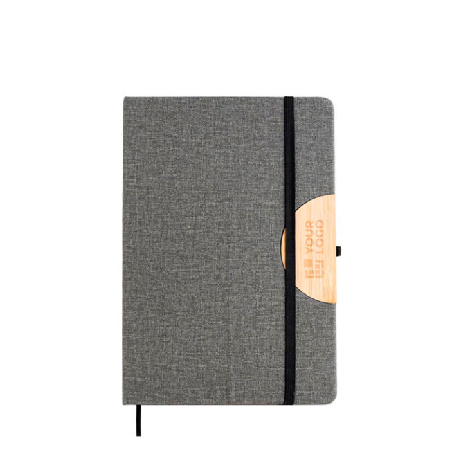 Notizbuch mit Leineneinband und Handyhalterung, blanko, A5 Ansicht mit Druckbereich