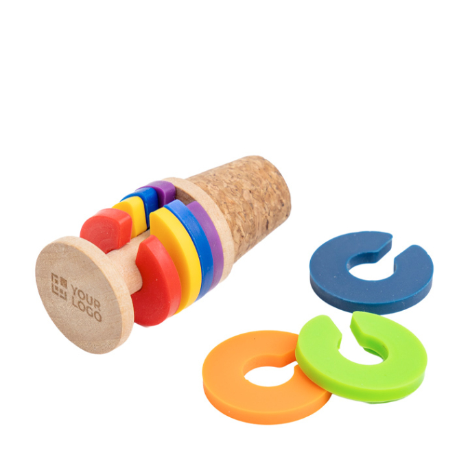 Korken für Flasche mit farbigen Glasmarkier-Ringen