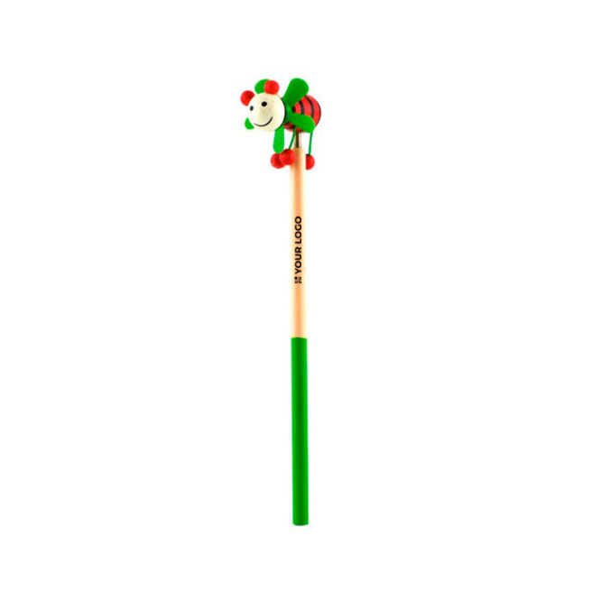 Zweifarbiger Kinderbleistift mit lustiger Figur an einem Ende Ansicht mit Druckbereich