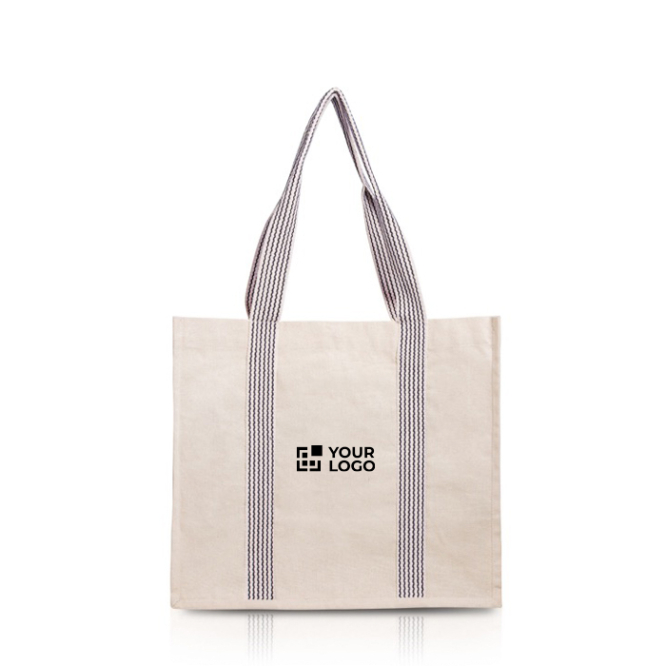 Tasche aus natürlicher Baumwolle mit farbigen Griffen, 300 g/m² Ansicht mit Druckbereich