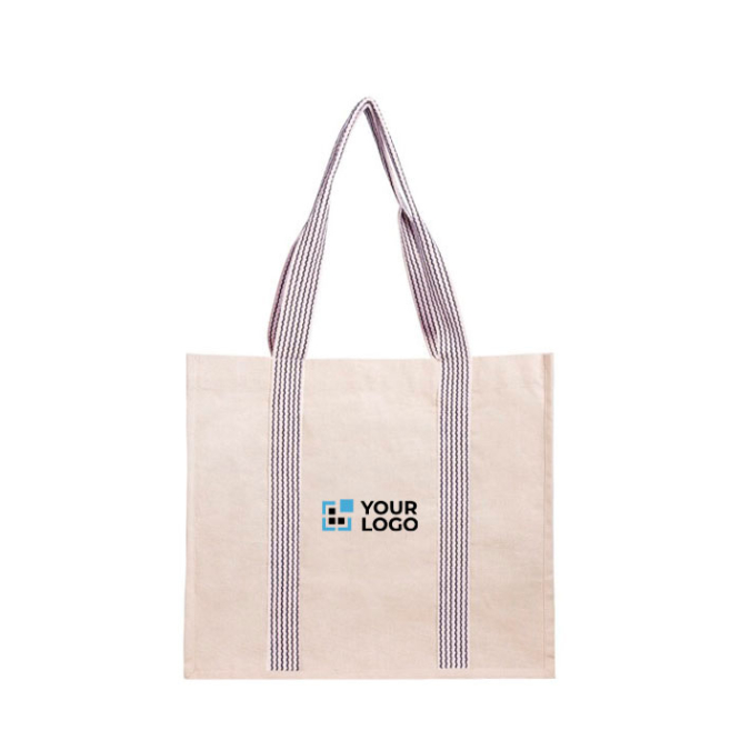 Tasche aus natürlicher Baumwolle mit farbigen Griffen, 300 g/m² Ansicht mit Druckbereich