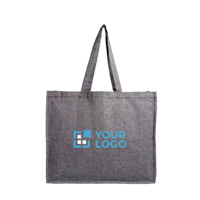 Recycelte Baumwolltasche mit seitlicher Falte, 190 g/m2 Ansicht mit Druckbereich