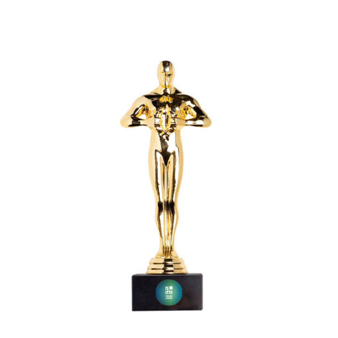 Goldene Statue als Trophäe, ideal zur Ehrung einer Person Ansicht mit Druckbereich
