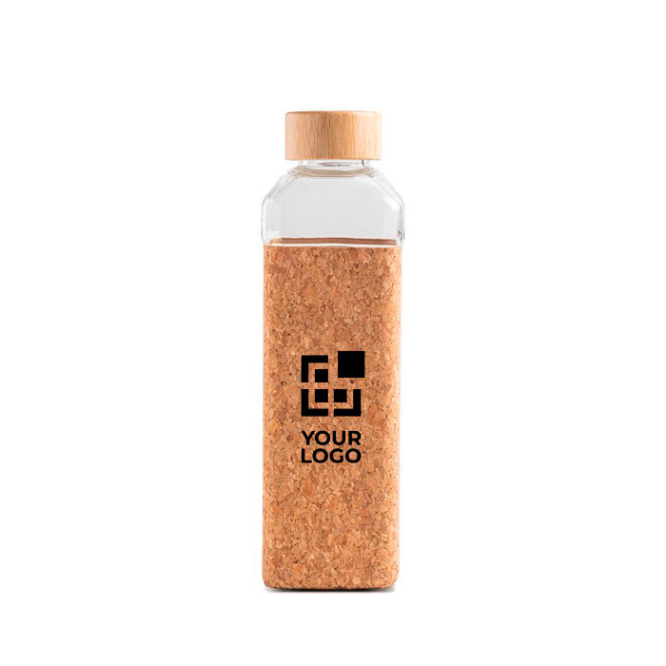 Glasflasche mit Bambusdeckel und Korkhülle, 640 ml Ansicht mit Druckbereich