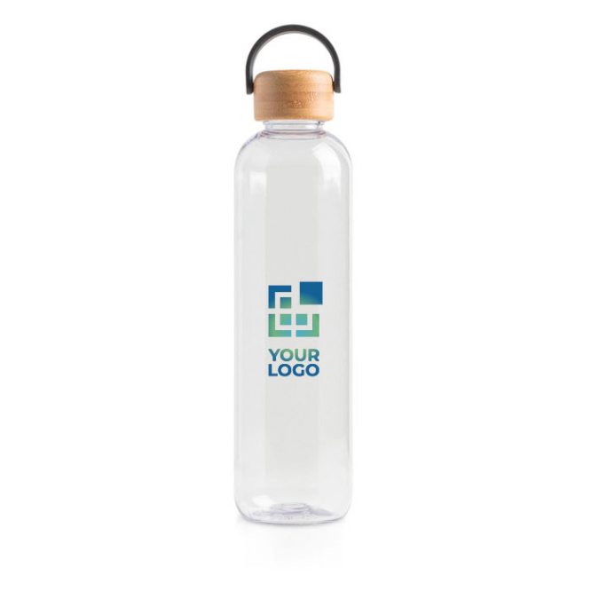 Tritan-Flasche mit Bambusdeckel und Tragegriff, 1L Ansicht mit Druckbereich