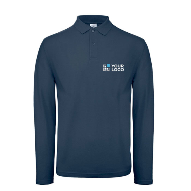 Langärmliges Herren-Poloshirt aus Baumwolle, 180 g/m2, B&C Ansicht mit Druckbereich