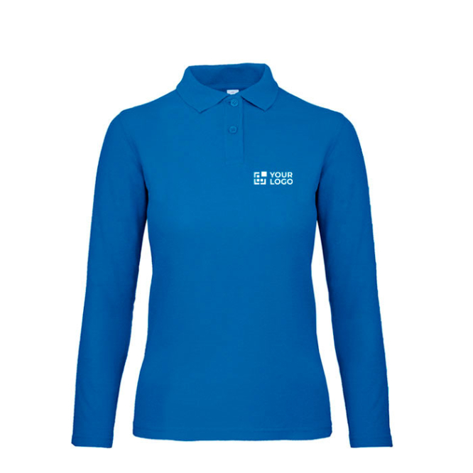 Basic-Langarm-Poloshirt aus Baumwolle für Damen, 180 g/m2, B&C Ansicht mit Druckbereich