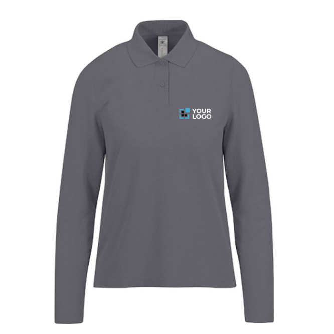 Klassisches Langarm-Piqué-Baumwollpoloshirt für Damen, 180 g/m2 B&C Ansicht mit Druckbereich