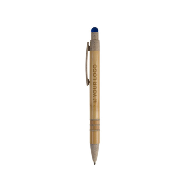 Kugelschreiber aus Bambus und Weizenstroh mit farbigem Touchpen Ansicht mit Druckbereich
