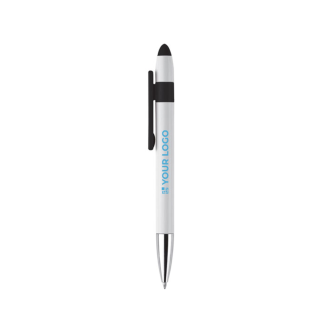 Drehbarer Kugelschreiber mit Farbclip und Touchpen mit Logo Ansicht mit Druckbereich