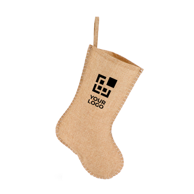 Weihnachtsstrumpf mit rustikalem Jute-Design und Ziernaht am Rand