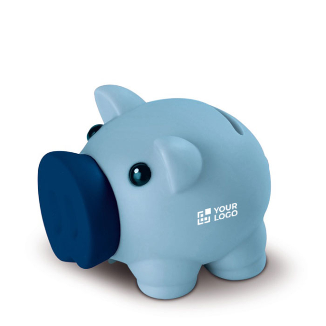 Sparschwein aus Kunststoff für Banken und Versicherungen Ansicht mit Druckbereich
