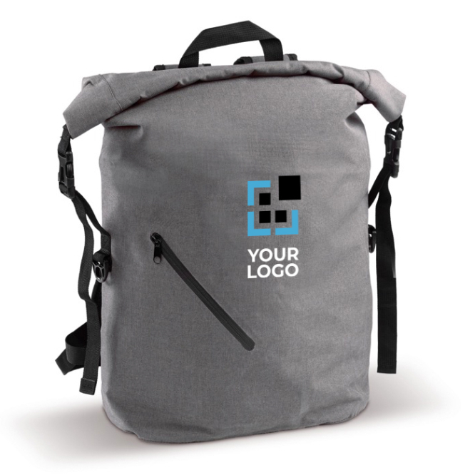 Wasserabweisender Rolltop-Rucksack mit Vordertasche, 22 L Ansicht mit Druckbereich