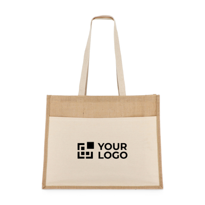 Jutetasche mit Baumwollfronttasche und passenden Henkeln 320 g/m²