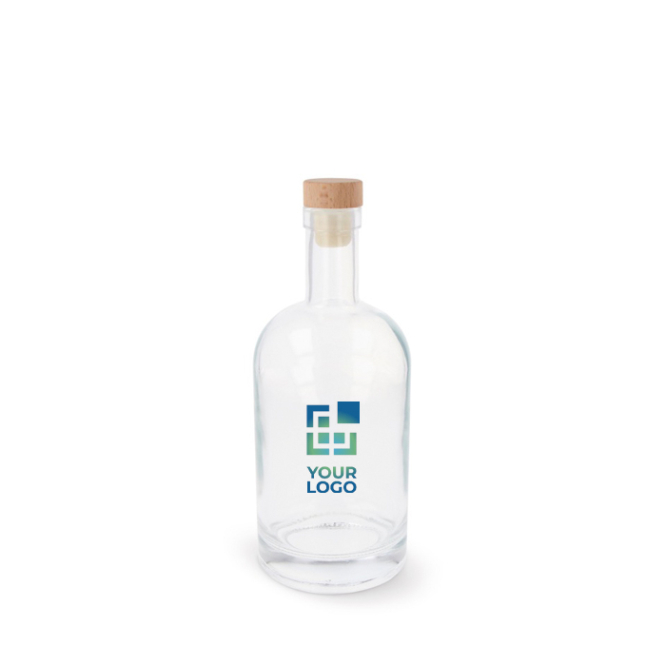 Nachhaltige Glasflasche mit Deckel aus FSC-Holz, 500 ml Ansicht mit Druckbereich