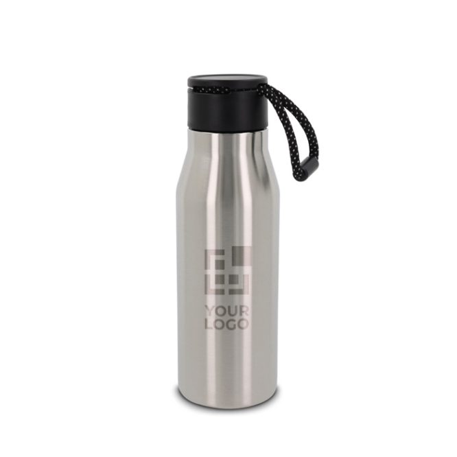 Mattfarbige Edelstahlflasche mit Tragekordel, 600 ml Ansicht mit Druckbereich