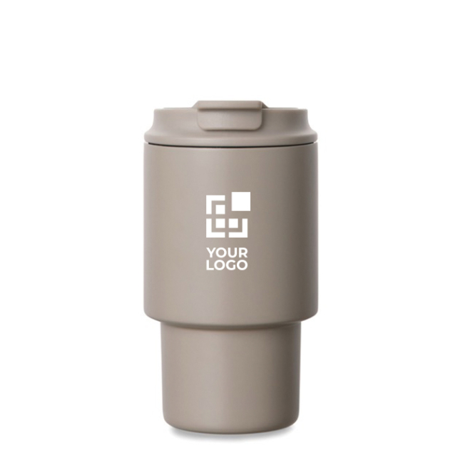 Take-away-Becher aus recyceltem Stahl mit klappbarem Deckel 350 ml