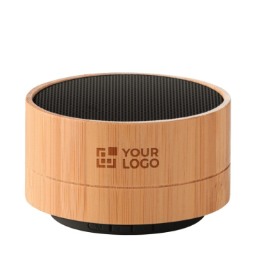 Runder Bluetooth Lautsprecher aus Bambus mit Logo bedruckbar