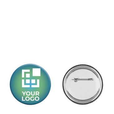 Großer Ansteck Button als Streuwerbung mit Logo, Ø 58 mm