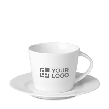 Weiße Cappuccino Tasse mit Untertasse aus Porzellan, 160 ml