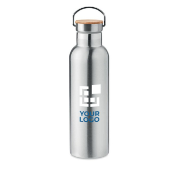 Thermoflasche aus Edelstahl mit Bambusdeckel und Henkel, 750 ml