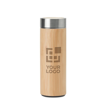 Thermoskanne aus Edelstahl mit Bambusfinish als Werbegeschenk, 400 ml