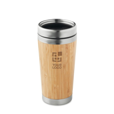 Bedruckter Isolierbecher aus Edelstahl mit Bambusoberfläche, 400 ml