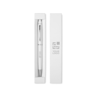 Edler Touchpen-Kugelschreiber in Schwarz oder Weiß in Box bedrucken