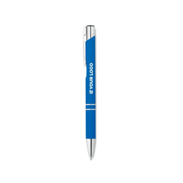 Metallkugelschreiber mit gummierter Oberfläche und blauer Tinte