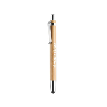Nachhaltiger Touchpen aus Bambus mit blauer Tinte und Lasergravur