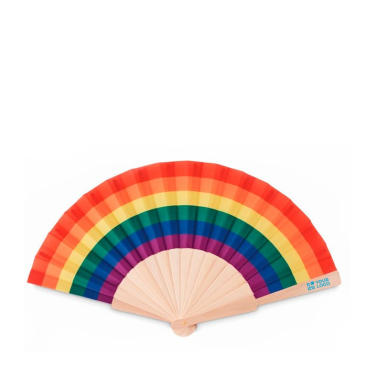 Holzfächer mit Polyester in auffälligen Regenbogenfarben