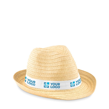 Hut aus Papierstroh im Natur Look mit farbigem Polyester Band, Ø 27 cm