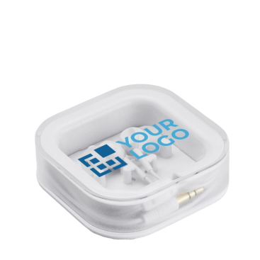 Kopfhörer mit Kabel aus Silikon in Box mit Logo bedrucken