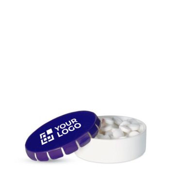 Bonbondose mit bedruckbarem Blechdeckel und zuckerfreien Drops